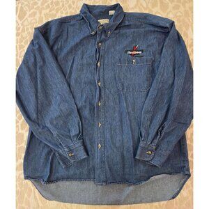 Pat O'Briens Denim Button-Up Shirt XXL 100% Cotton Long Sleeve Embroidered Logo